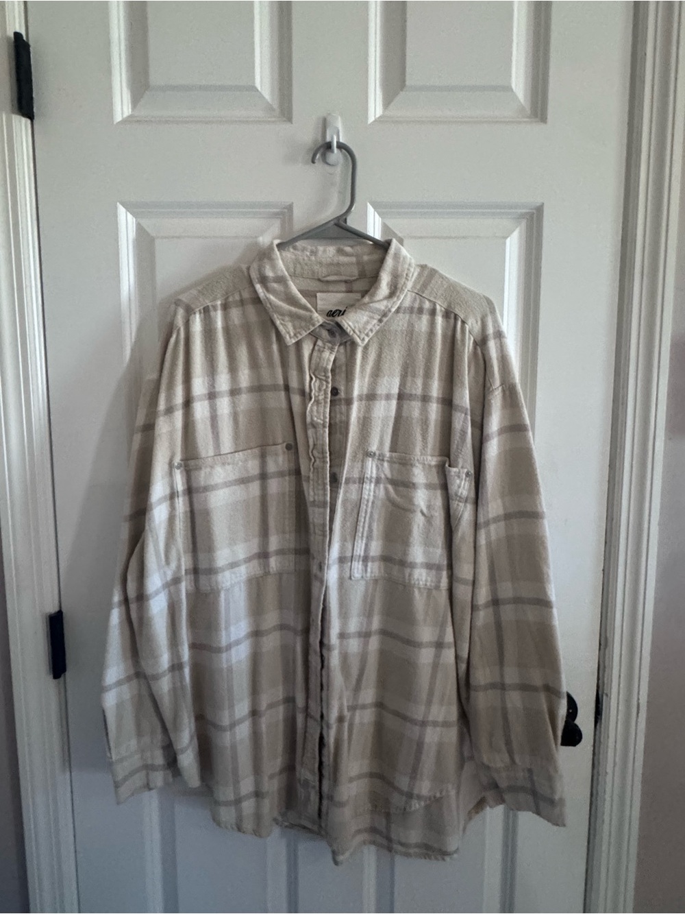 American Eagle Outfitters Beige Plaid Button-Down Shirt